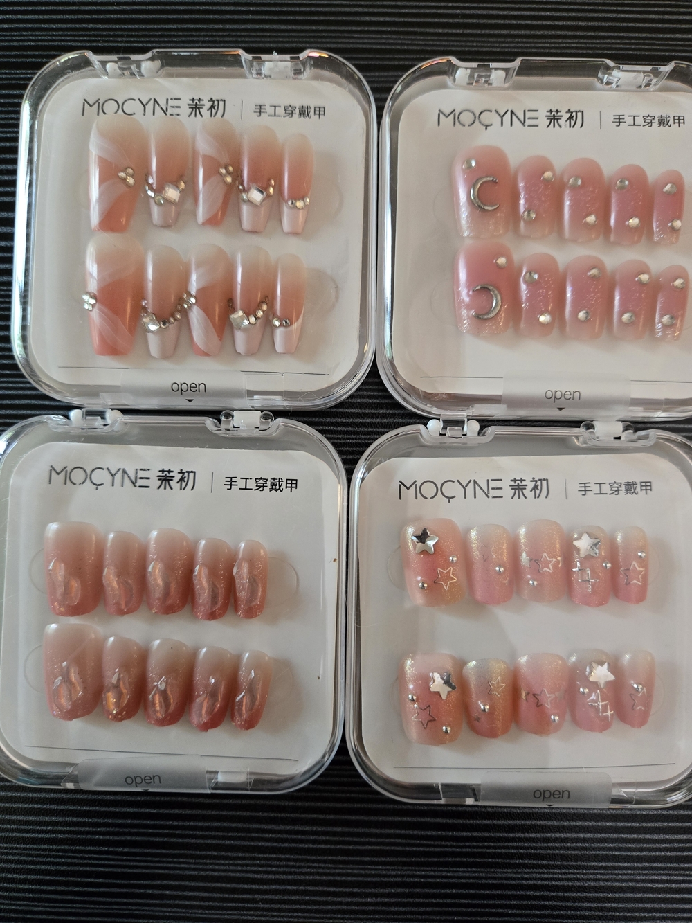 MOCYNE Pink Ombre 4 Press-On Nail Sets with Rhinestone & Star Accents #5